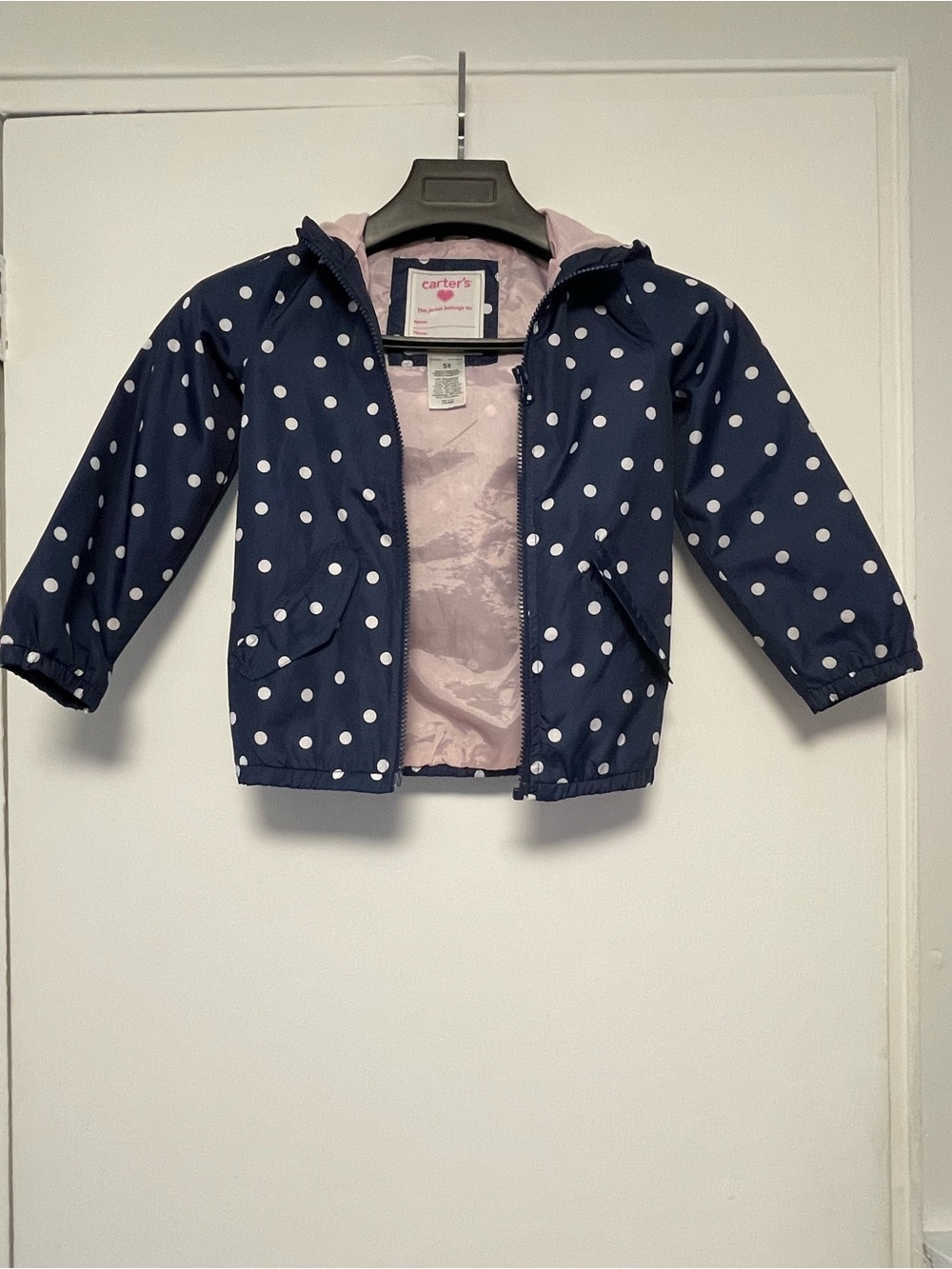 Carter's Navy Polka Dot Hooded Windbreaker with Pink Lining
